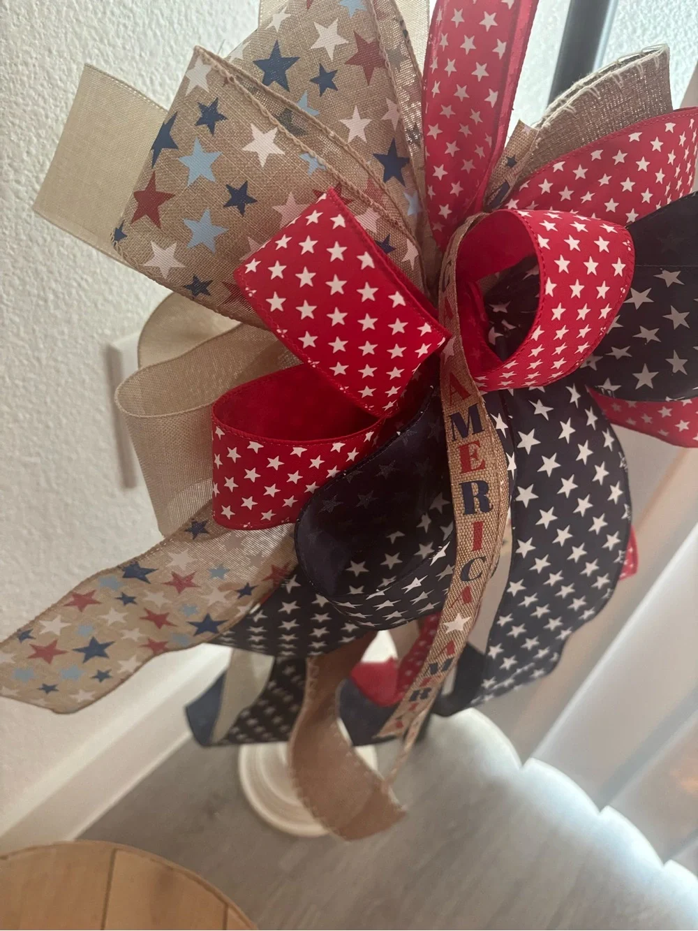 Hand Crafted  XL Patriotism Bow Red, Navy Star Ribbon Bow NEW Final Sale